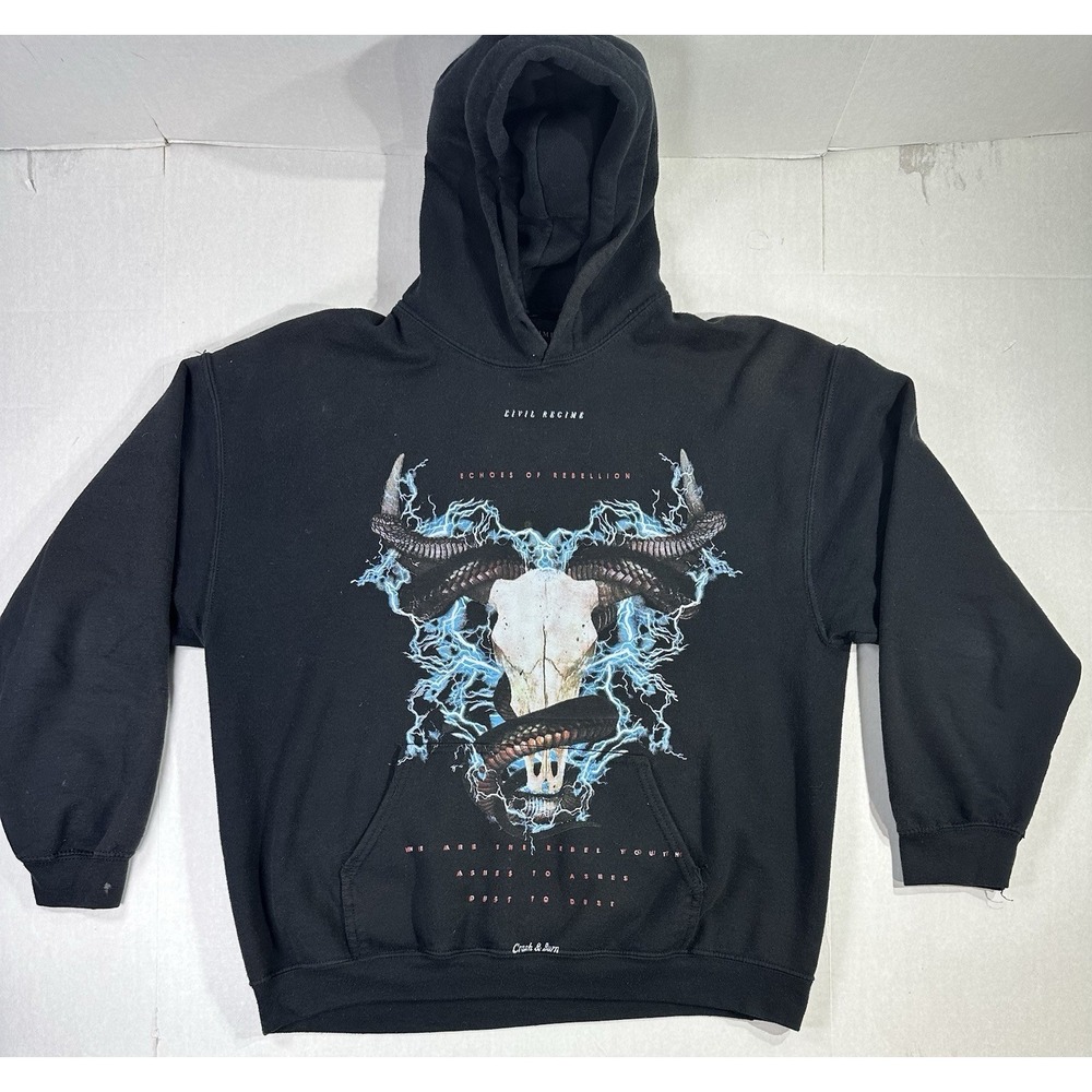 Civil Regime Echoes of Rebellion Hoodie Skull Lightning Graphic Black Size L